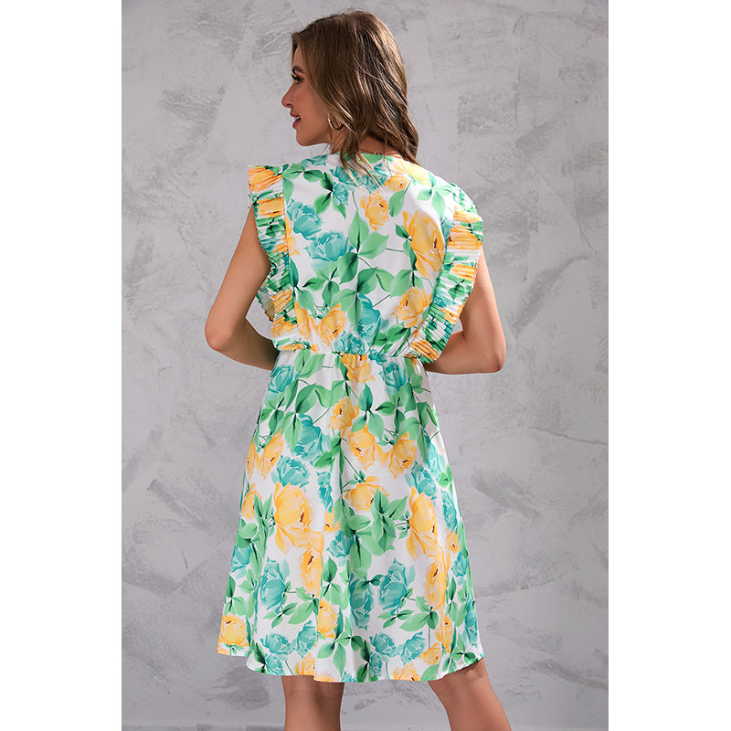 V-Neck Floral Printed Fit & Flare Dress