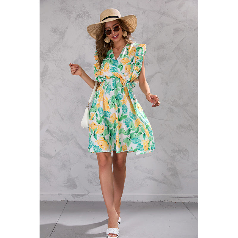 V-Neck Floral Printed Fit & Flare Dress
