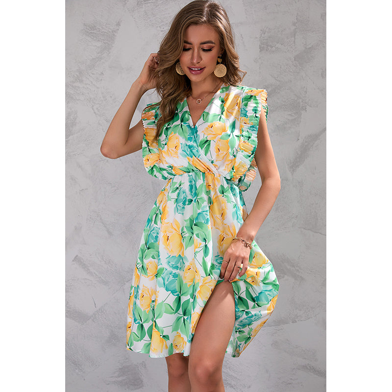 V-Neck Floral Printed Fit & Flare Dress
