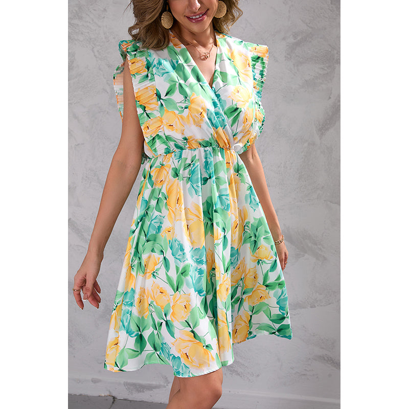 V-Neck Floral Printed Fit & Flare Dress