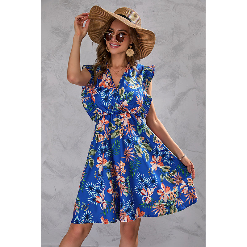 Floral Printed Ruffles A-Line Dress