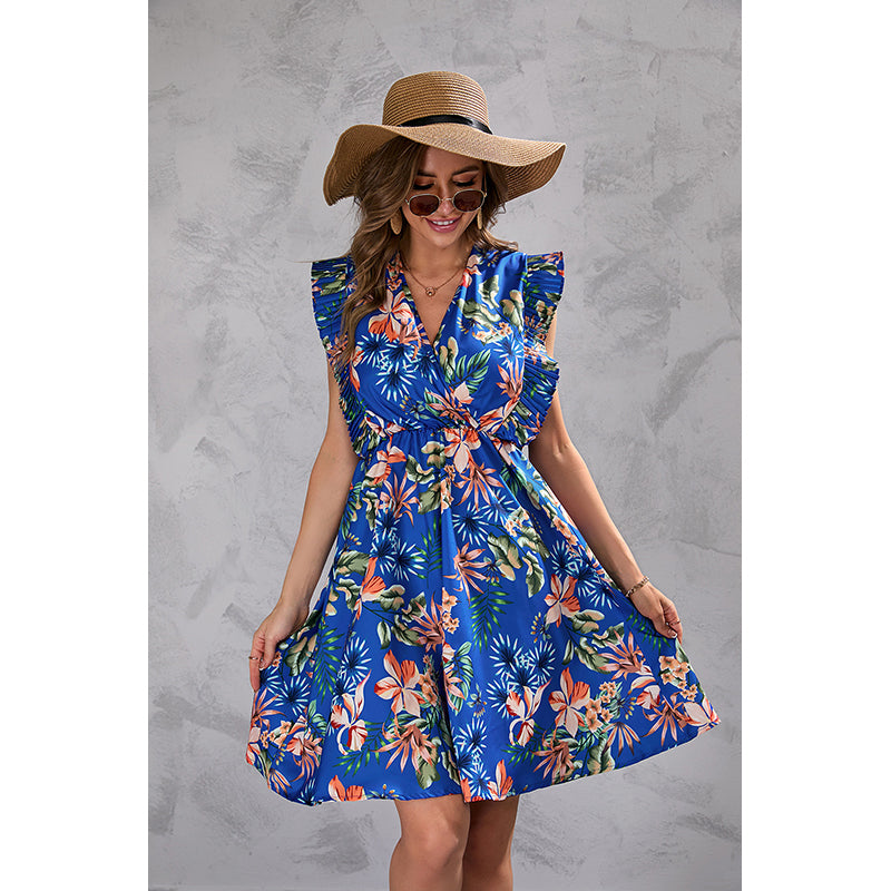 Floral Printed Ruffles A-Line Dress