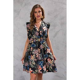 Floral Printed Ruffles A-Line Dress