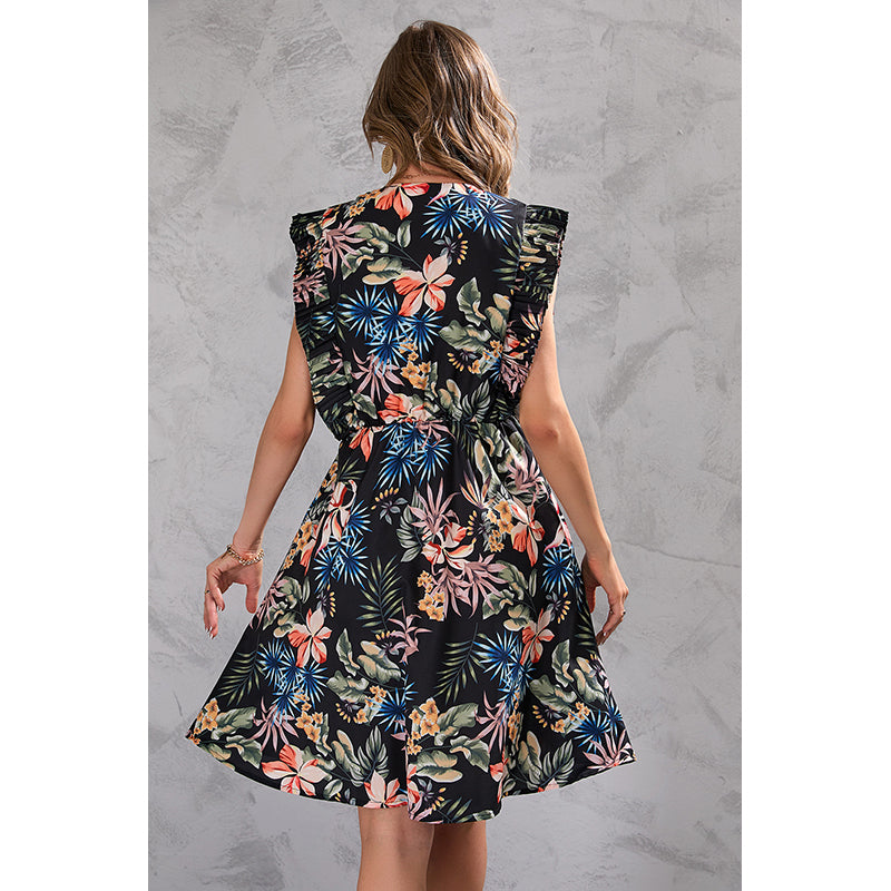 Floral Printed Ruffles A-Line Dress