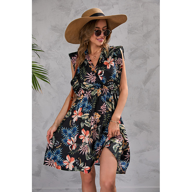 Floral Printed Ruffles A-Line Dress