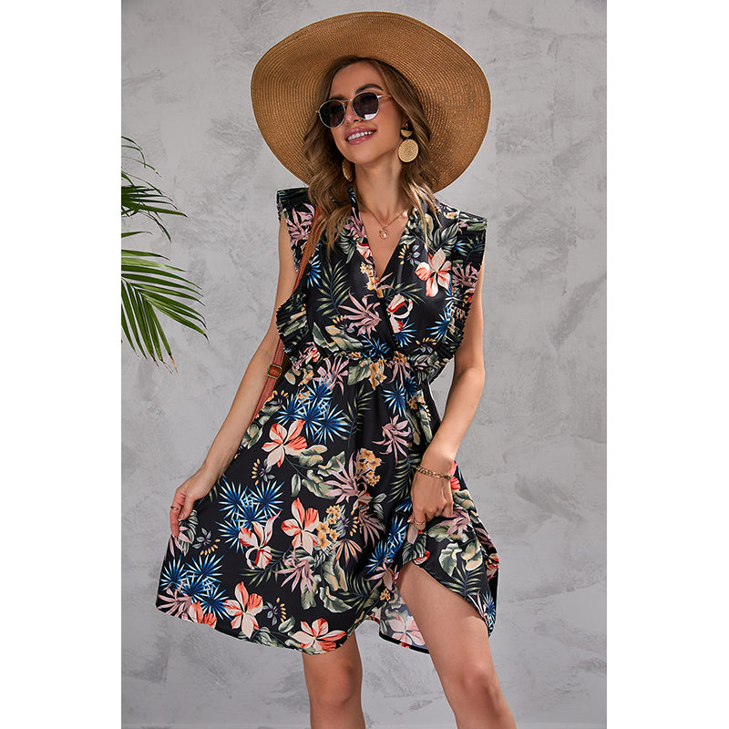 Floral Printed Ruffles A-Line Dress