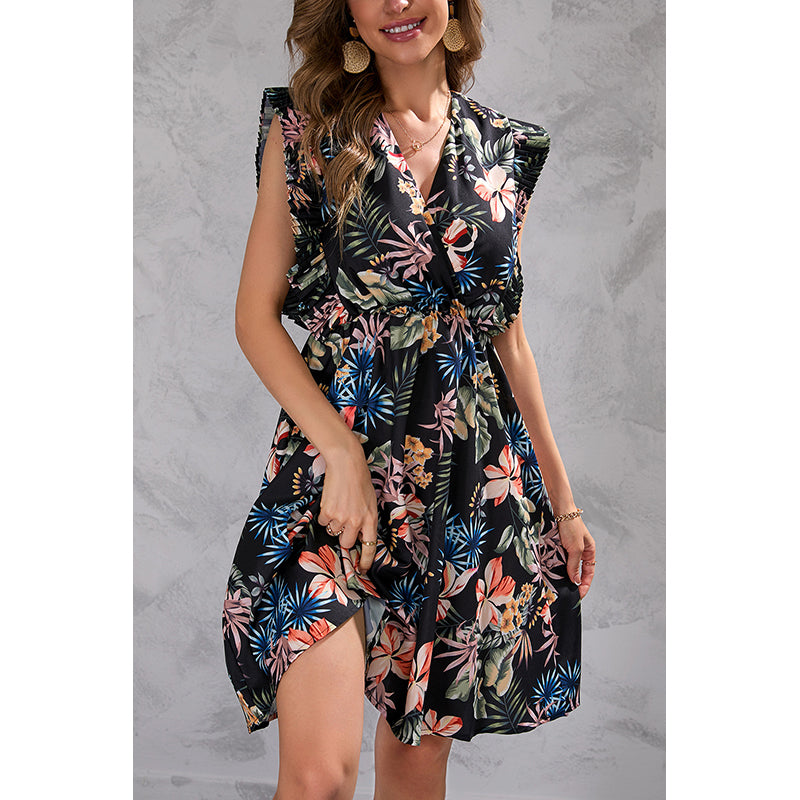 Floral Printed Ruffles A-Line Dress