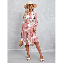 Floral Printed Tie-Ups Tiered Midi Fit & Flare Dress