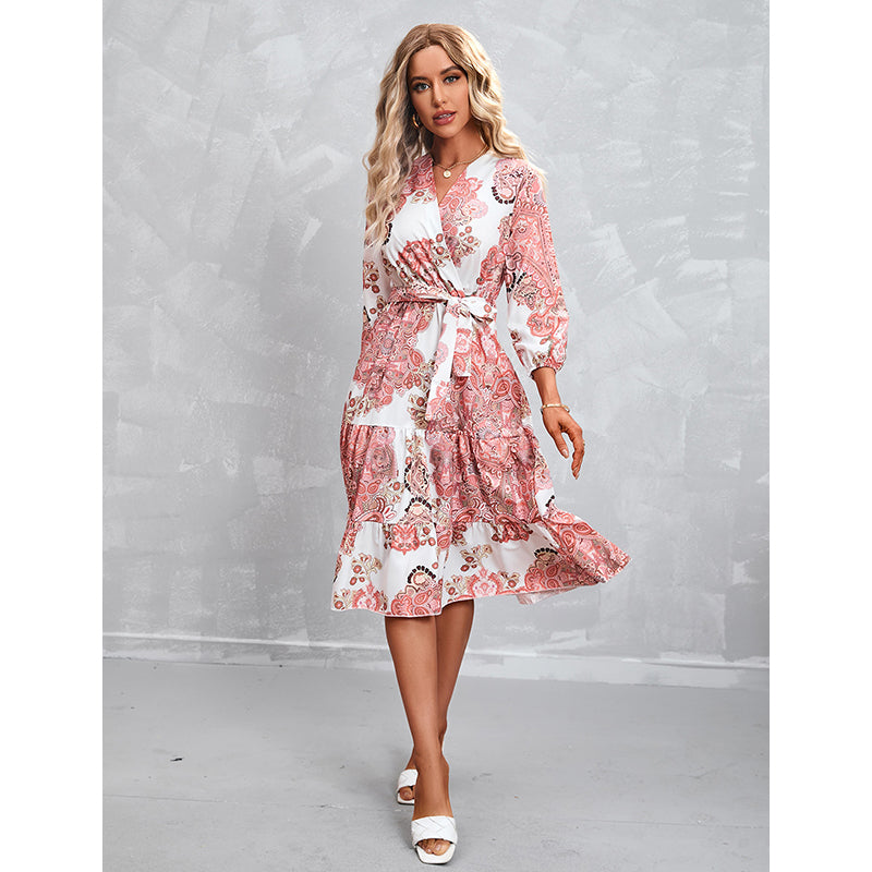 Floral Printed Tie-Ups Tiered Midi Fit & Flare Dress
