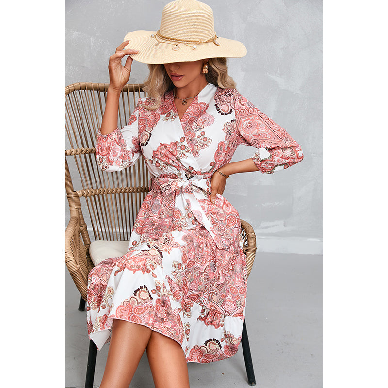 Floral Printed Tie-Ups Tiered Midi Fit & Flare Dress