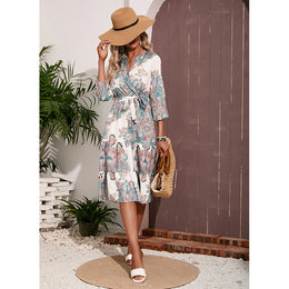 V Neck Floral Printed Maxi Midi Dress