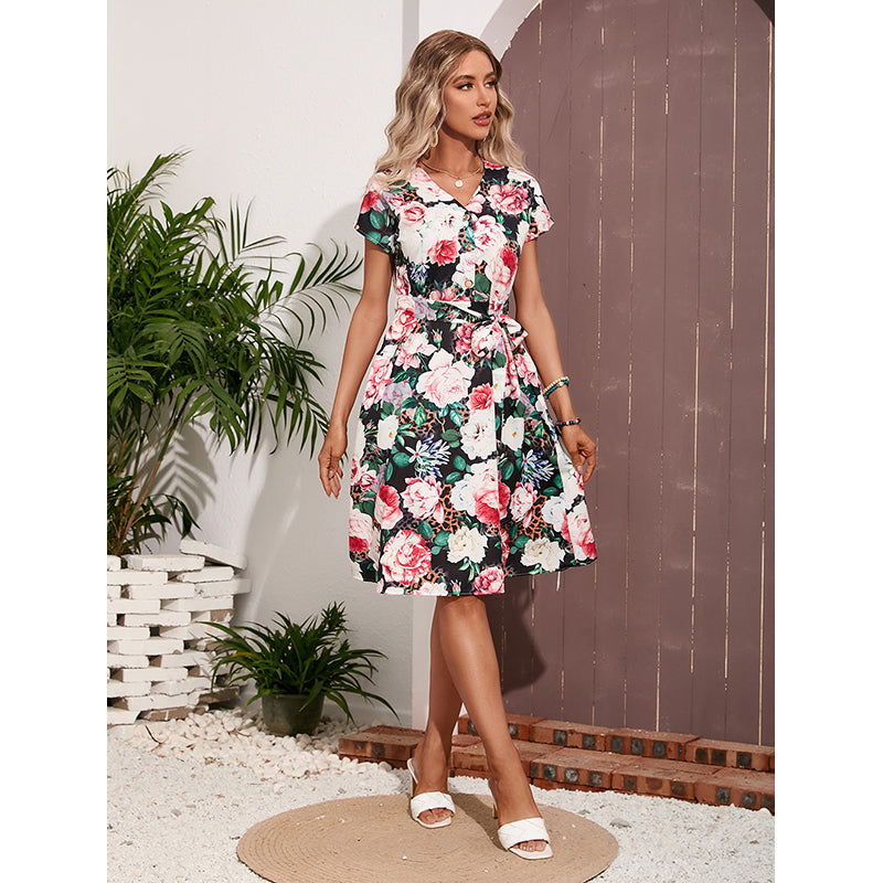 Floral Printed Extended Sleeves Fit & Flare Dress