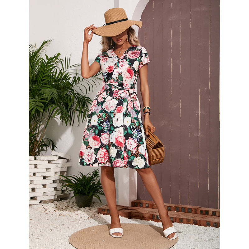 Floral Printed Extended Sleeves Fit & Flare Dress