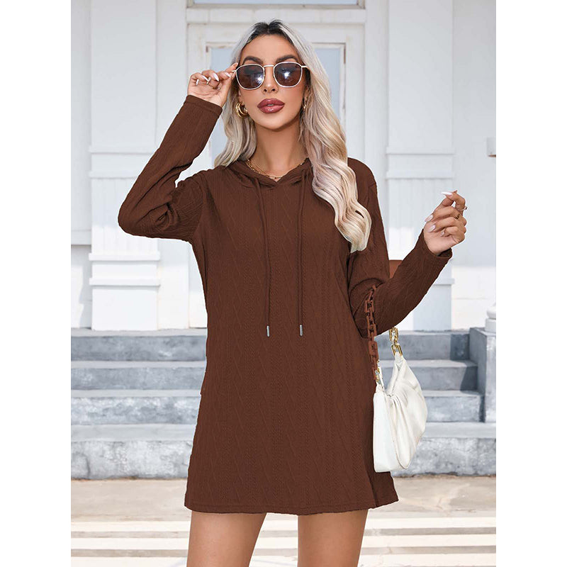 Brown Hooded Jumper Mini Dress