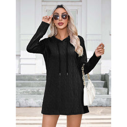 Black Geometric Hooded T-shirt Mini Dress