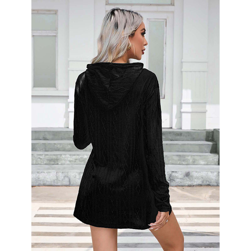 Black Geometric Hooded T-shirt Mini Dress