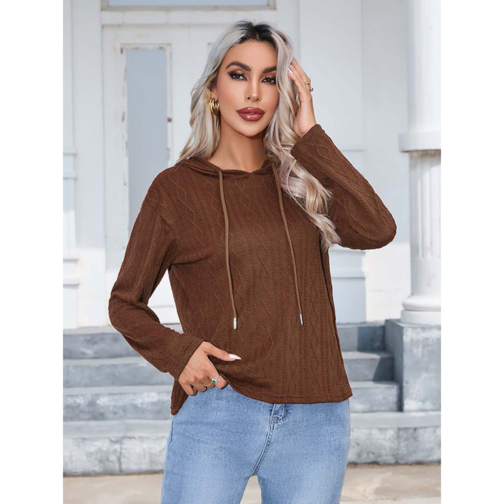 Brown Hooded Cable Knit Pullover