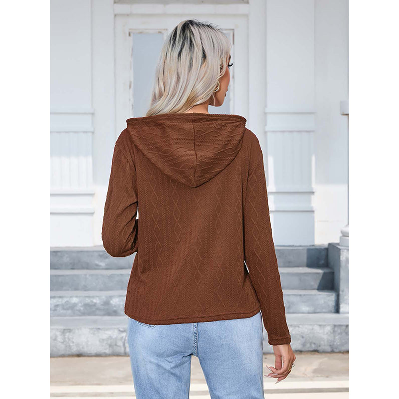Brown Hooded Cable Knit Pullover