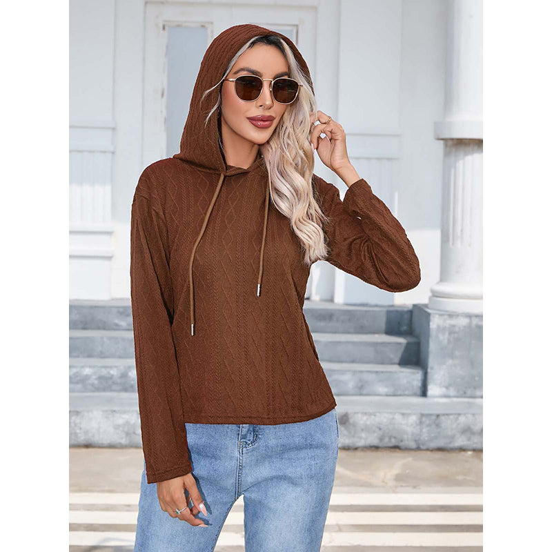 Brown Hooded Cable Knit Pullover