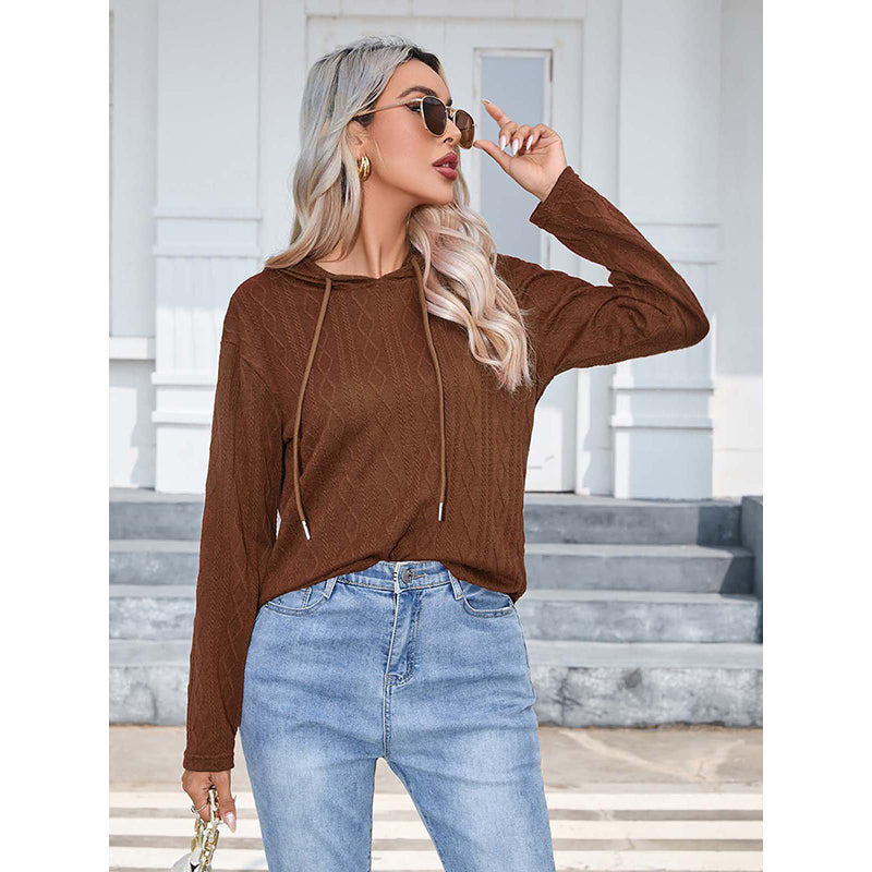 Brown Hooded Cable Knit Pullover