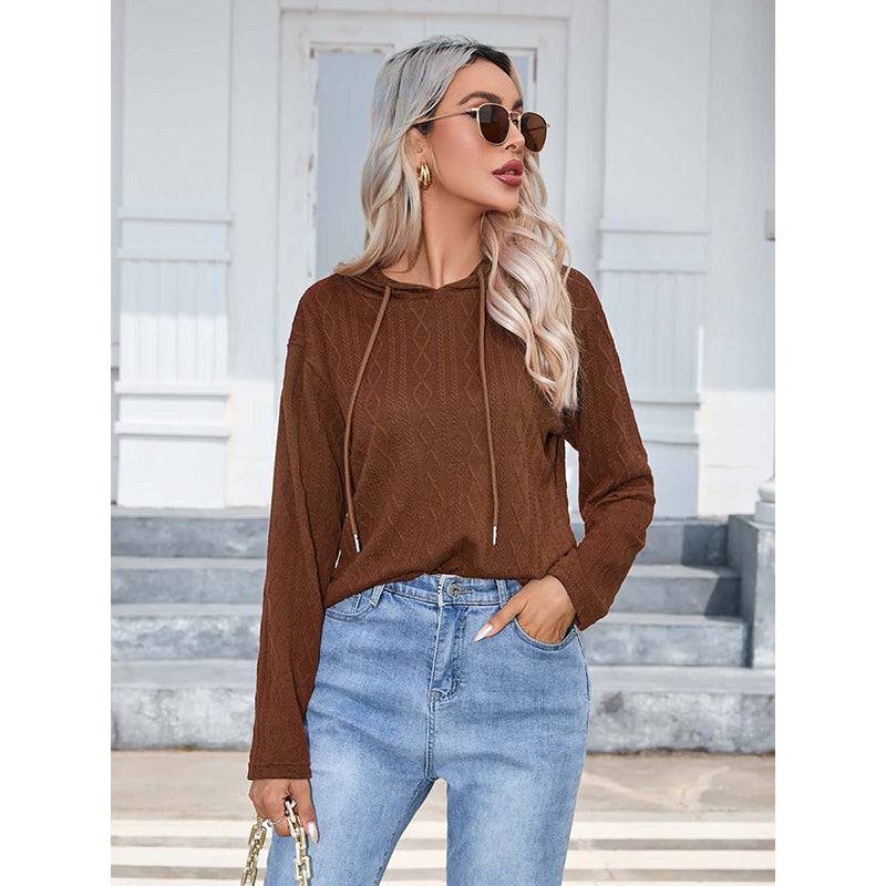 Brown Hooded Cable Knit Pullover
