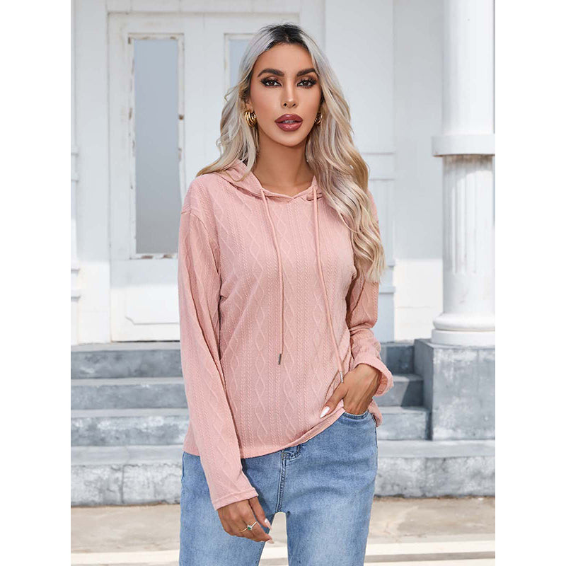 Pink Cable Knit Hooded Pullover
