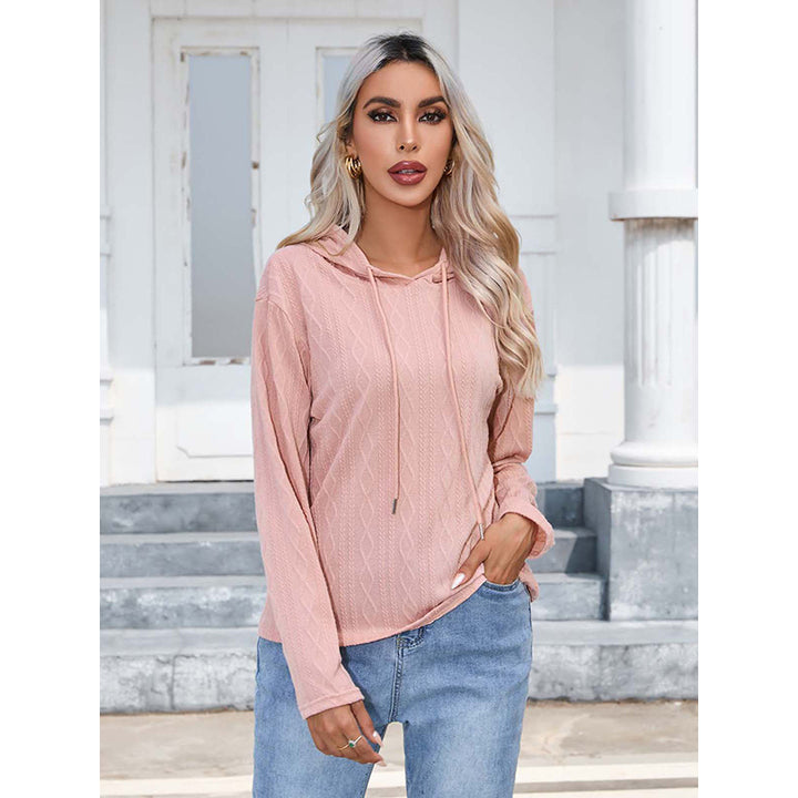 Pink Cable Knit Hooded Pullover