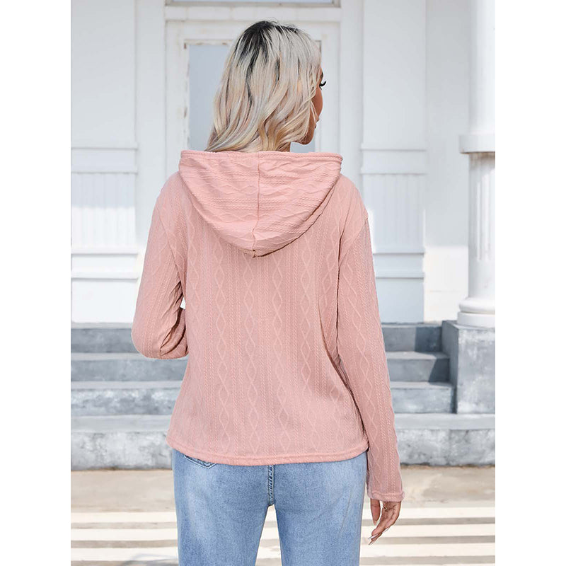 Pink Cable Knit Hooded Pullover