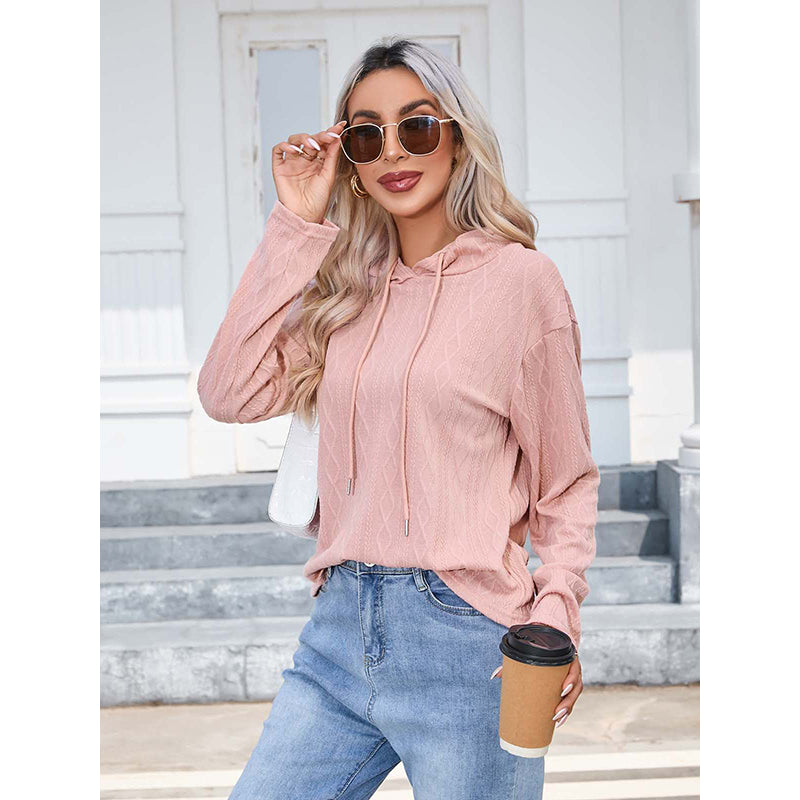 Pink Cable Knit Hooded Pullover
