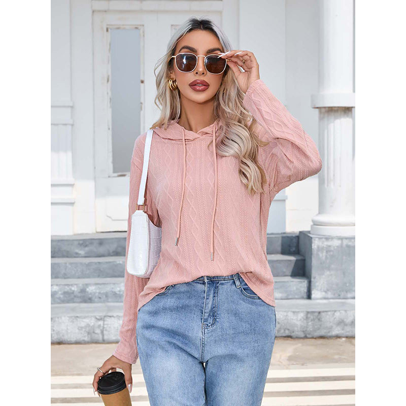 Pink Cable Knit Hooded Pullover