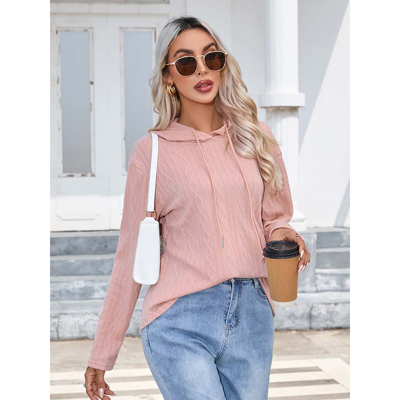 Pink Cable Knit Hooded Pullover
