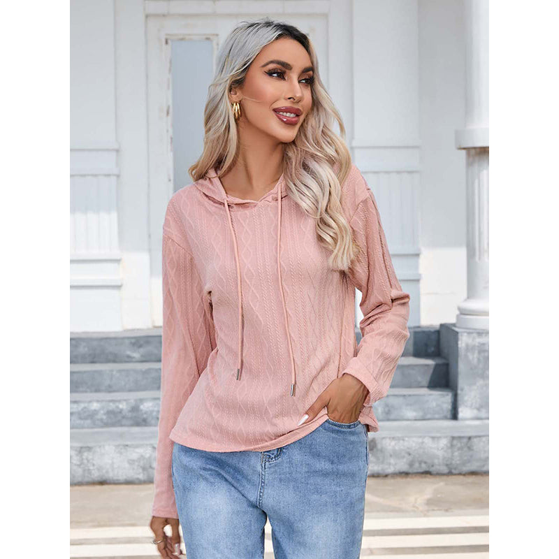 Pink Cable Knit Hooded Pullover
