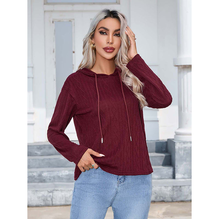 Maroon Hooded Cable Knit Pullover