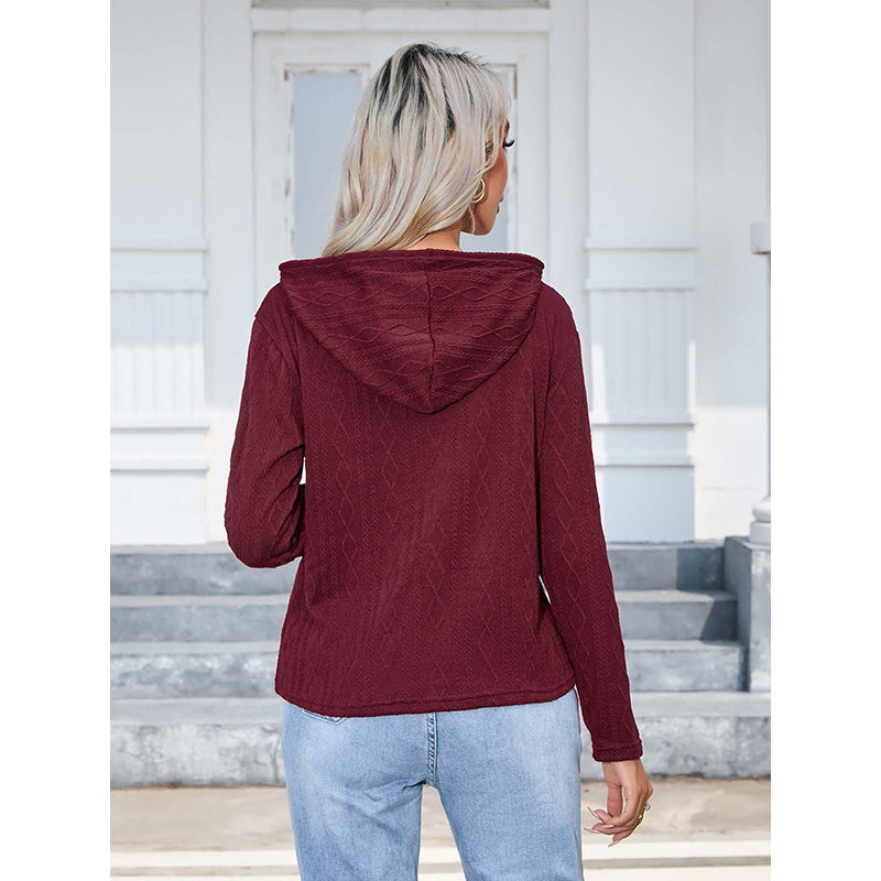 Maroon Hooded Cable Knit Pullover