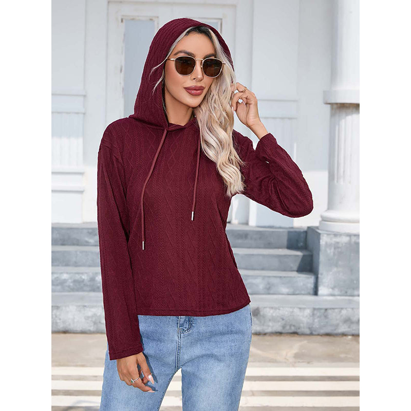 Maroon Hooded Cable Knit Pullover