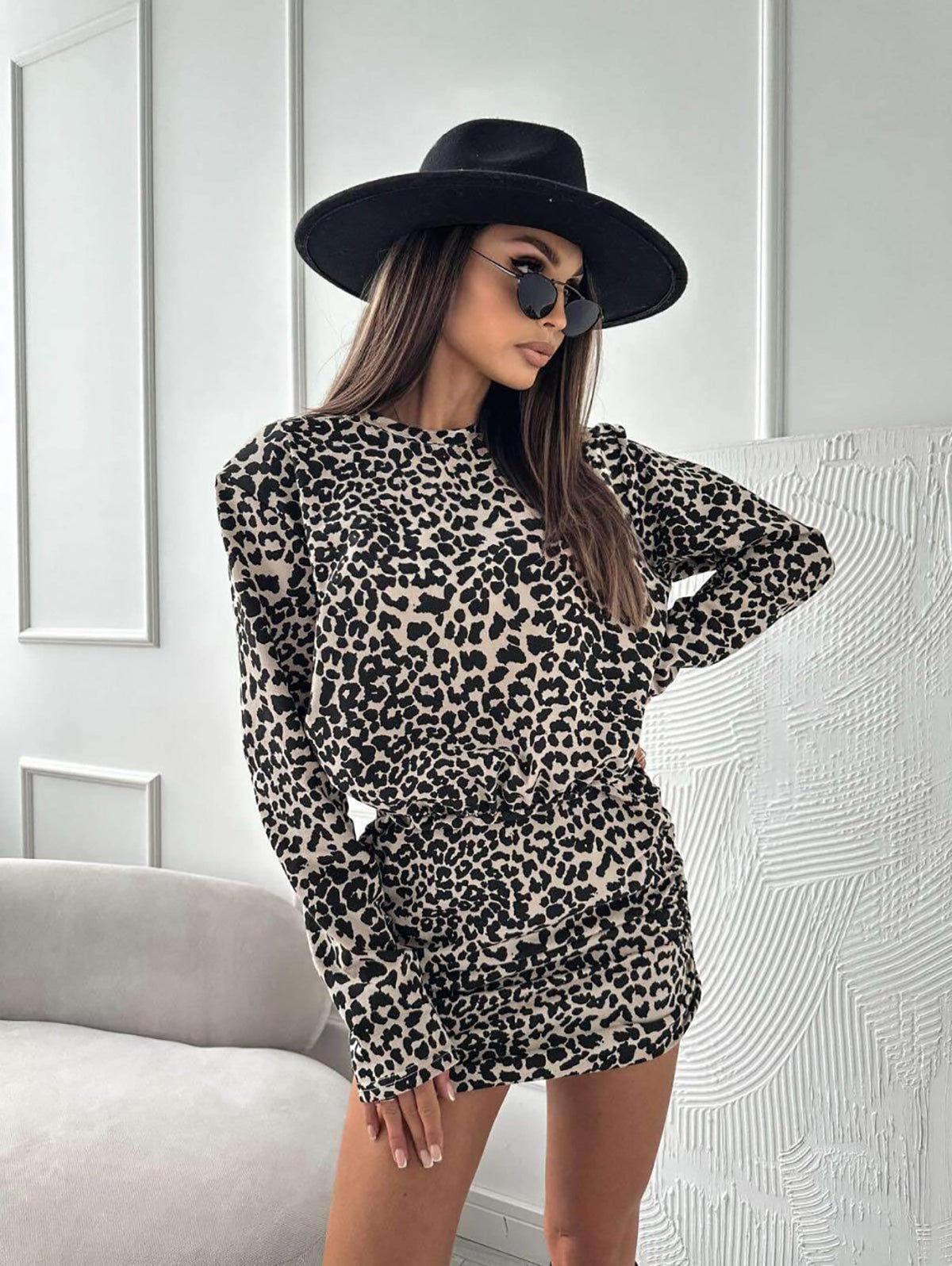 Animal Printed Blouson Mini Dress