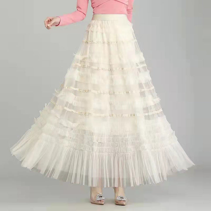 White Frills and Ruffles Flared Maxi Skirt