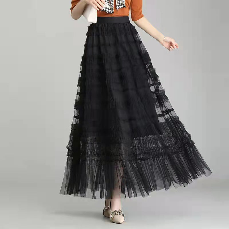 Black Frills and Ruffles Flared Maxi Skirt