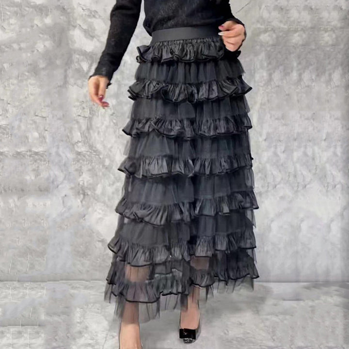 Black Ruffles Tiered Maxi Length Skirt