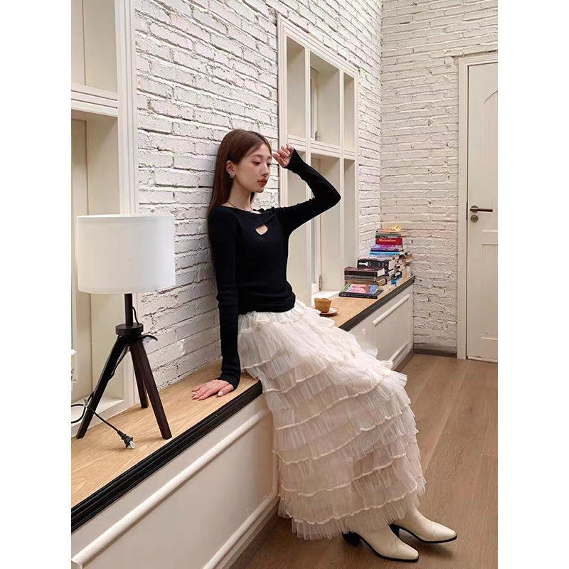 White Tiered Frilled Maxi Skirts
