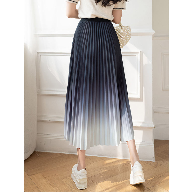 Blue Ombre Dyed Pleated Maxi Skirt