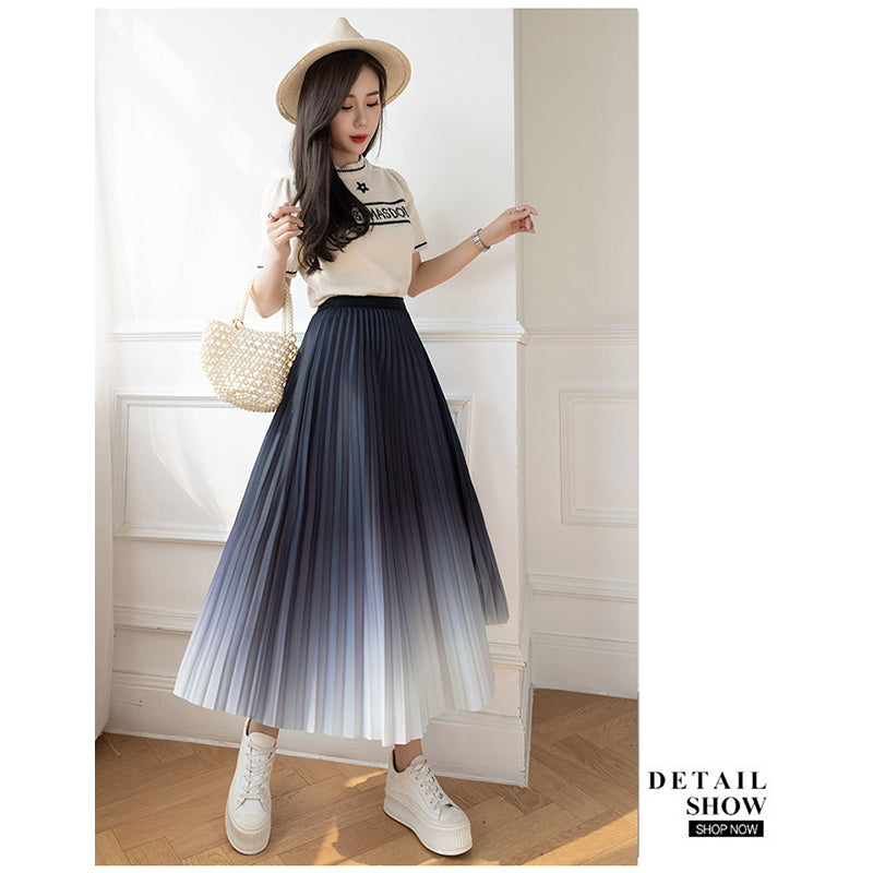Blue Ombre Dyed Pleated Maxi Skirt