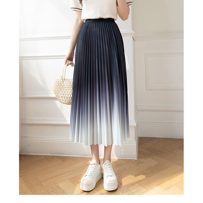 Blue Ombre Dyed Pleated Maxi Skirt