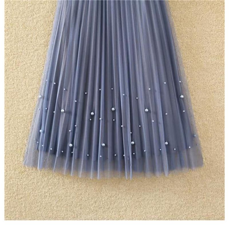 Blue Pleated Embellished Flared Midi Skirt