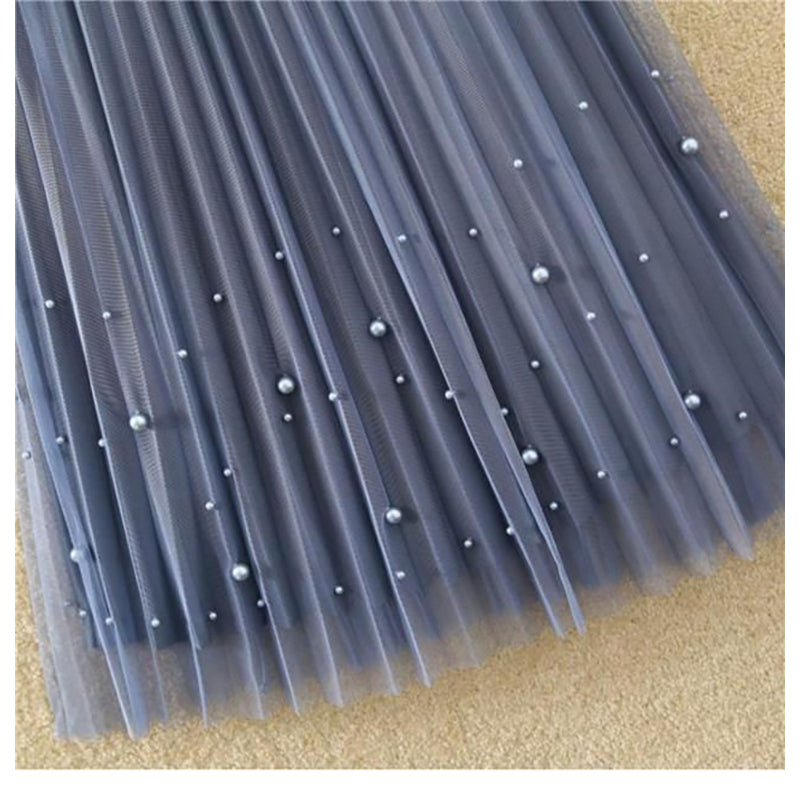 Blue Pleated Embellished Flared Midi Skirt