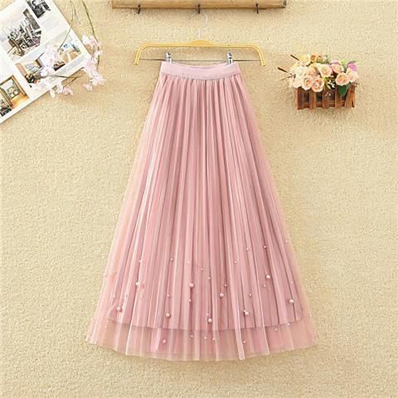 Pink Flared Pleated Midi Skirt