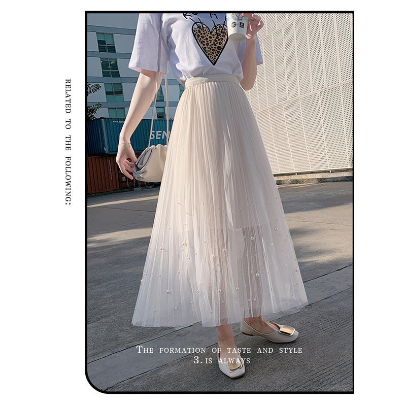 White Flared Pleated Midi Skirt