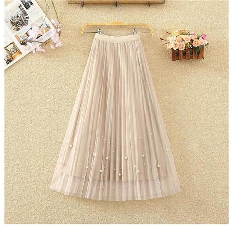 White Flared Pleated Midi Skirt