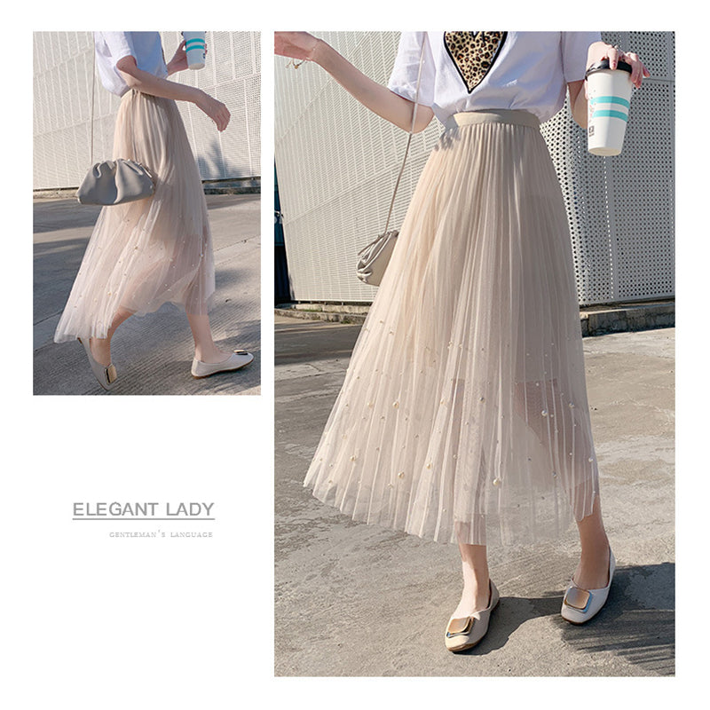 White Flared Pleated Midi Skirt