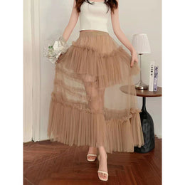 Beige Flared Maxi Skirt